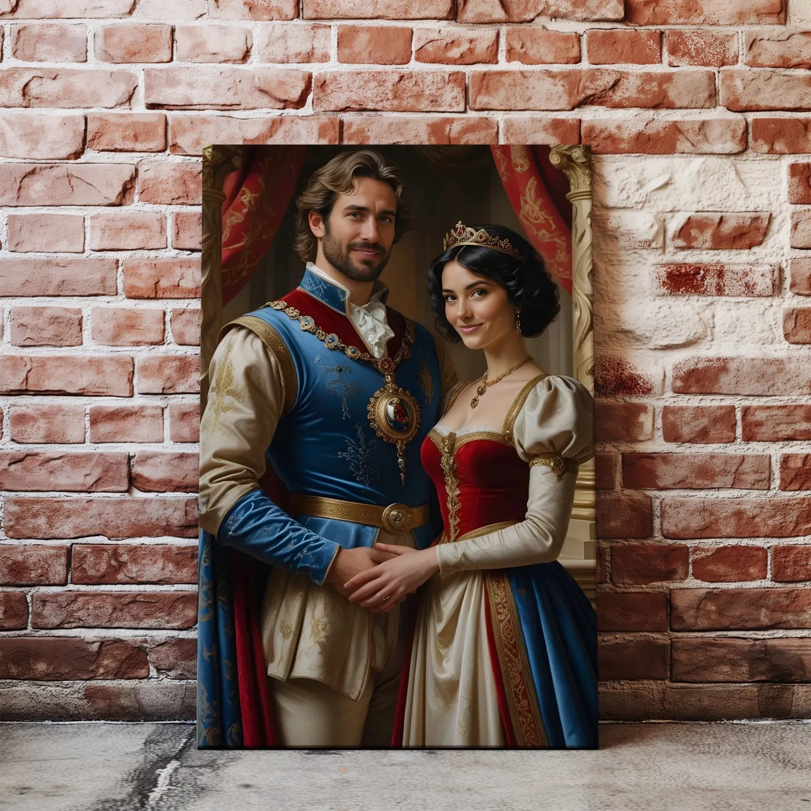 Portret pary królewskiej z eleganckim otoczeniem i królewską postawą