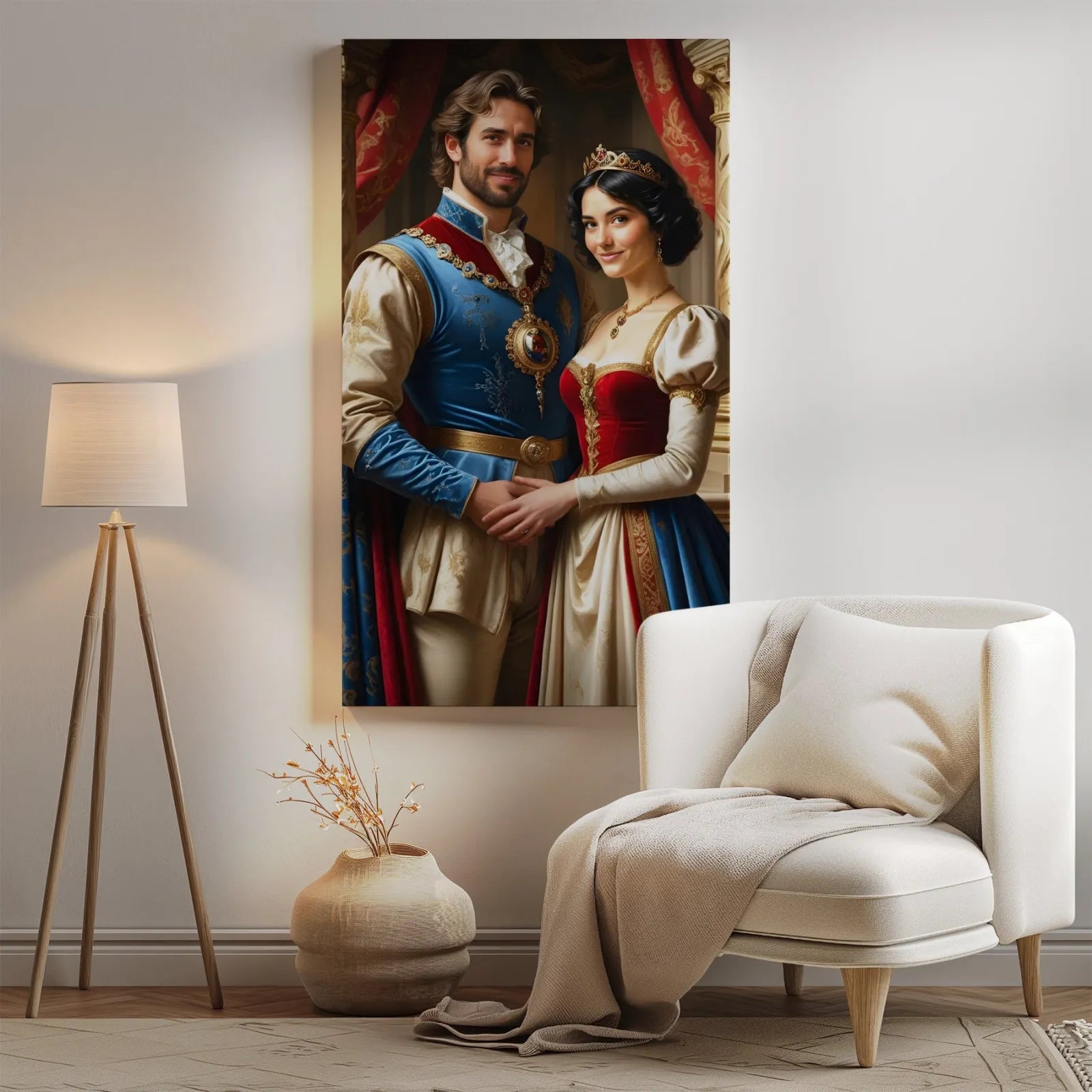Portret pary królewskiej z eleganckim tłem i wyjątkowym wykończeniem