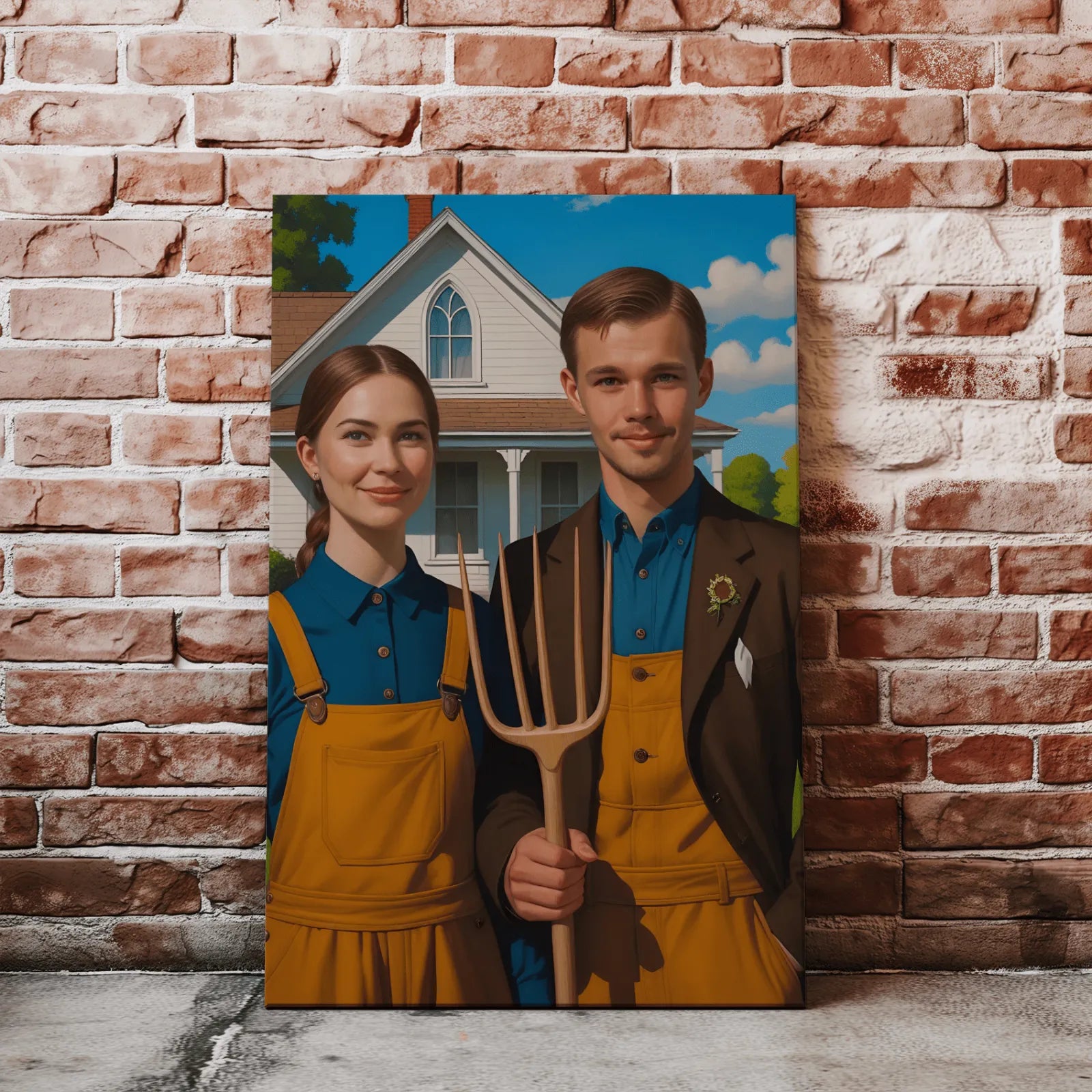 Portret Pary w stylu American Gothic w klasycznej amerykańskiej arte