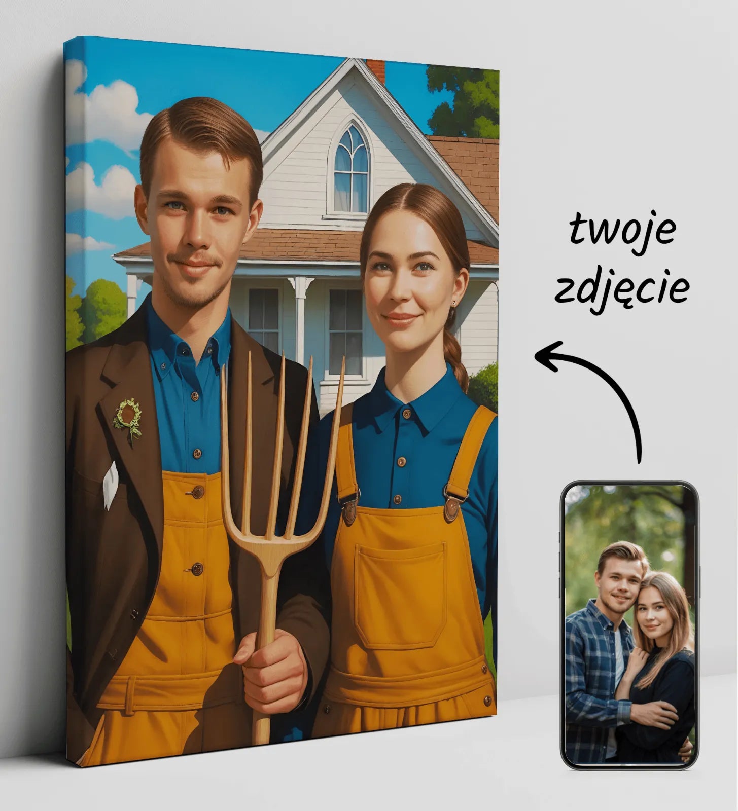 Portret Pary w stylu American Gothic z możliwością personalizacji