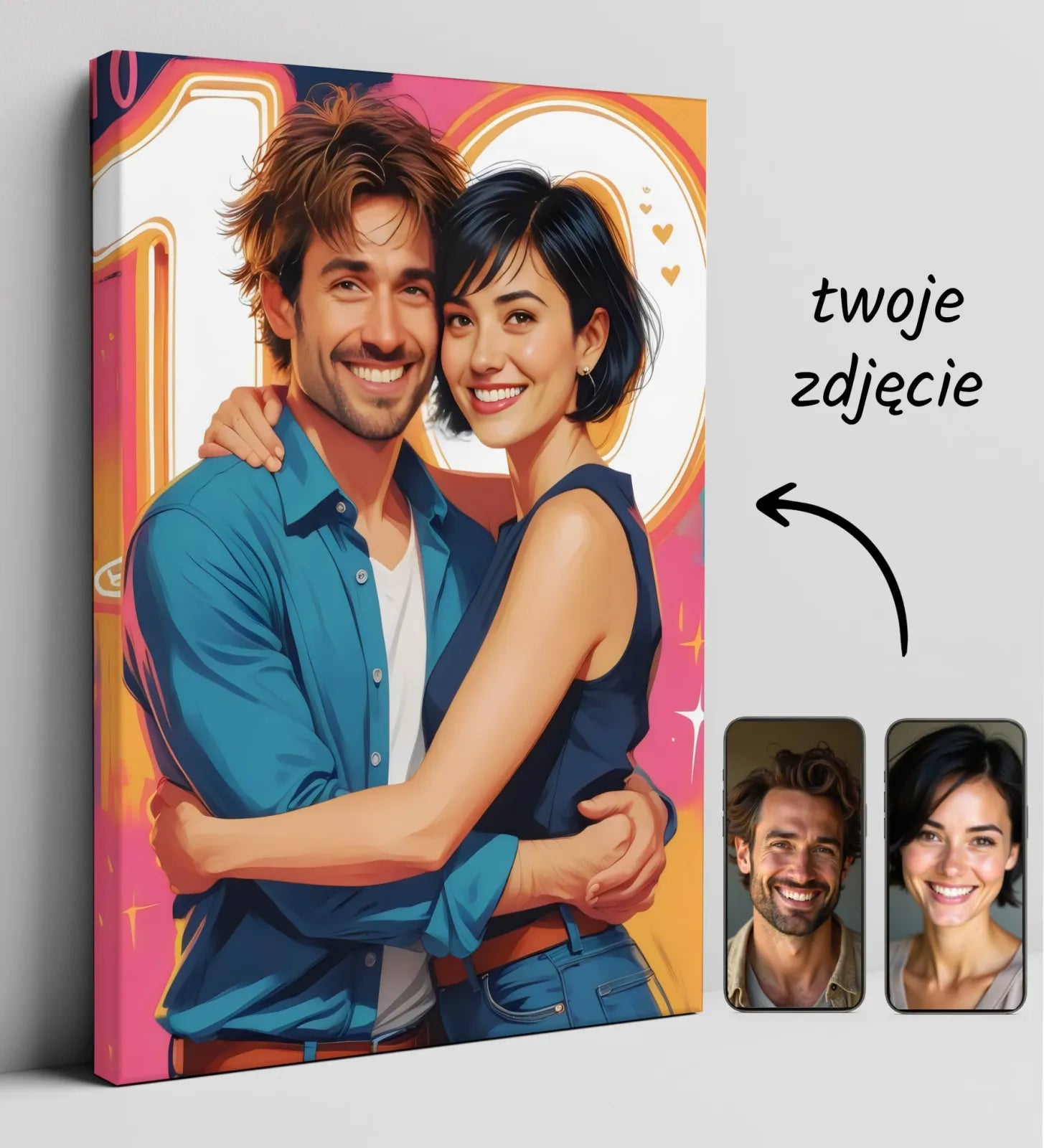 Personalizowany portret pary na płótnie w produkcie Portret pary zakochanych