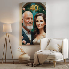 Framed portrait of a couple celebrating 40th anniversary in oil painting style