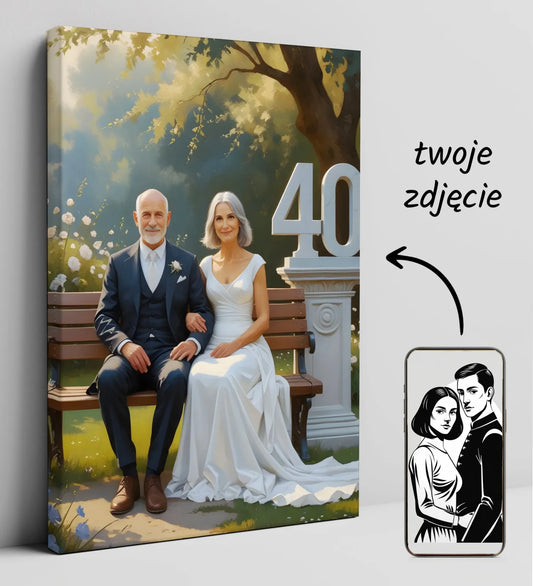 Personalizowana 40. rocznicowa płócienna grafika portretowa w stylu renesansowym