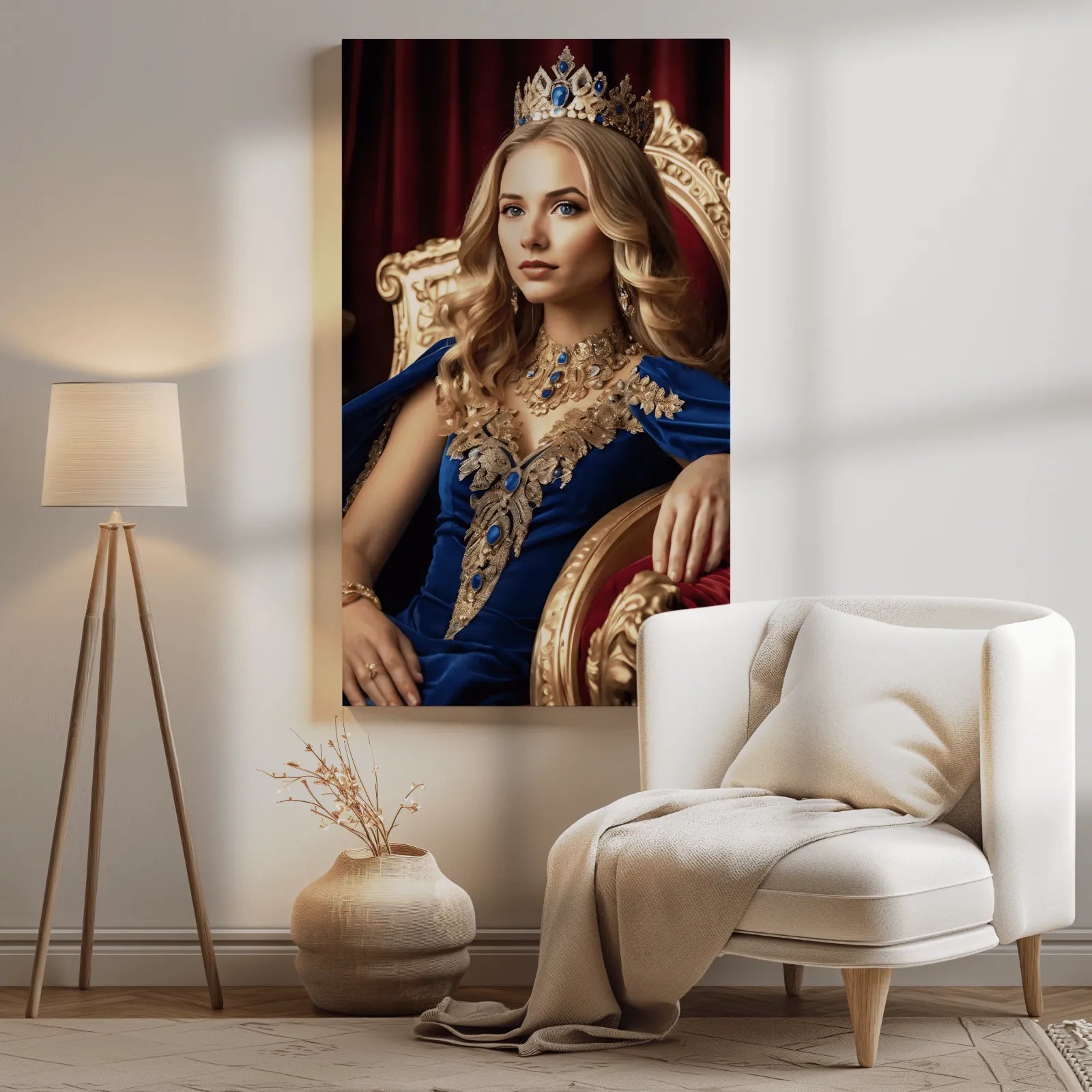 Framowany portret współczesnej królowej w eleganckiej oprawie