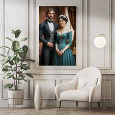 Portret w ramie pary w formalnych strojach w renesansowym stylu