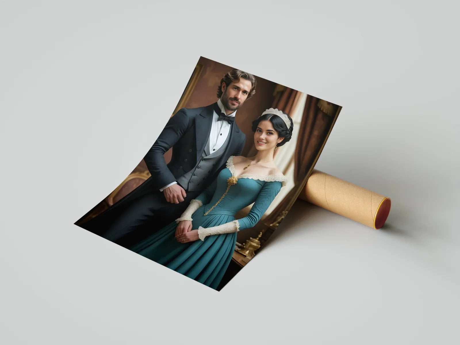 Portret pary w formalnym stroju w renesansowym stylu jako elegancka dekoracja