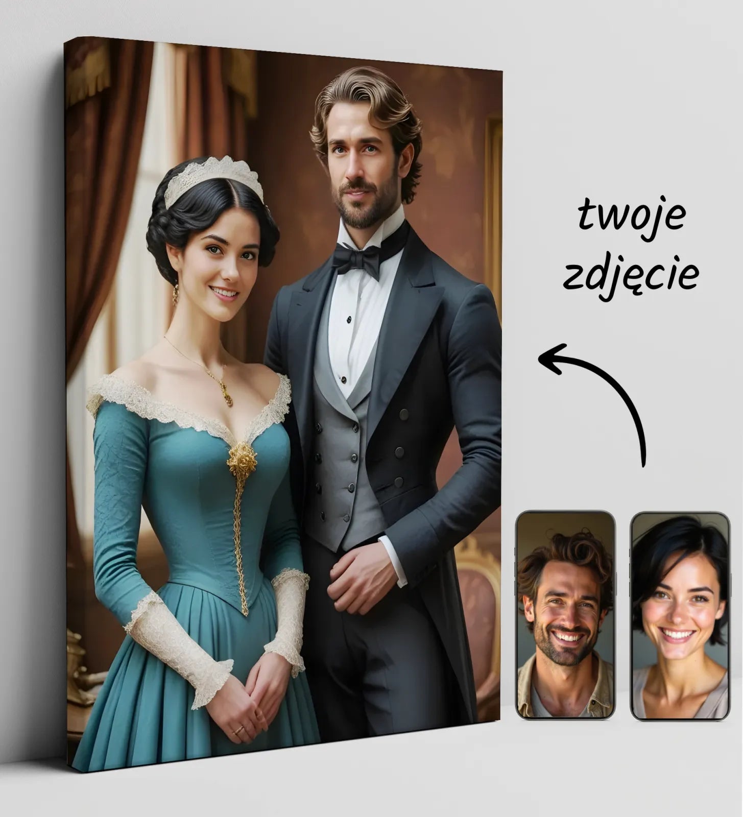 Portret pary w renesansowym stylu na płótnie do personalizacji
