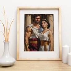 Framed portrait of a couple in ancient Greek attire for Portrety ze zdjęcia w stylu antycznym