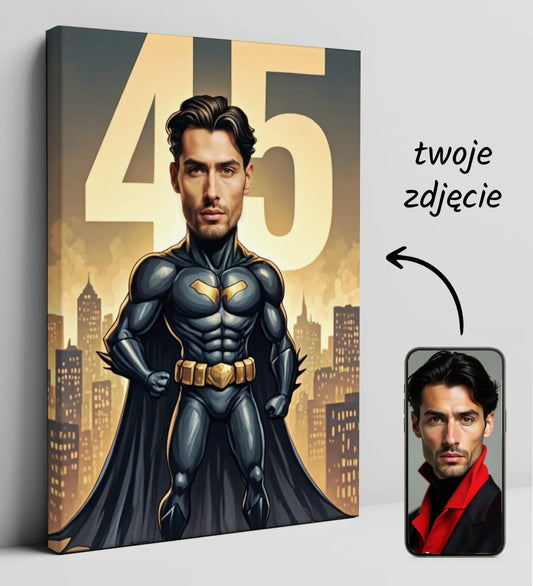 Personalizowany obraz na płótnie z karykaturą Batmana na prezent dla fana komiksów