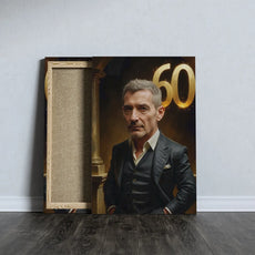 Canvas print z mężczyzną w garniturze i numerem 60 na urodziny kolegi