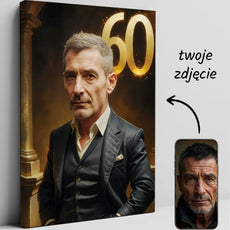 Spersonalizowany portret urodzinowy na płótnie na 60 urodziny dla kolegi
