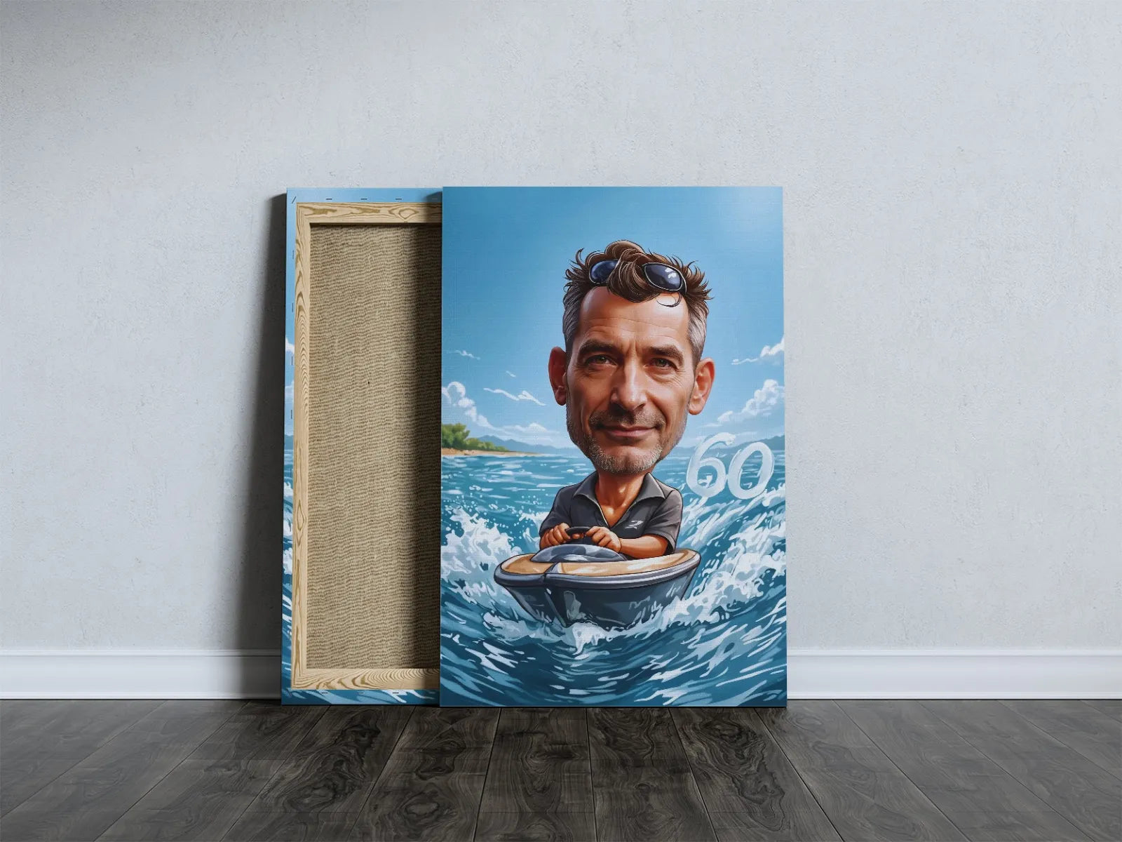 Plakat Canvas z mężczyzną na łodzi jako prezent na urodziny koledze