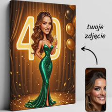 Personalizowany obraz na 40 urodziny w stylu karykatury glamour