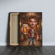 Canvas print przedstawiający mężczyznę trzymającego piwo, idealny prezent na 40 urodziny dla mężczyzny