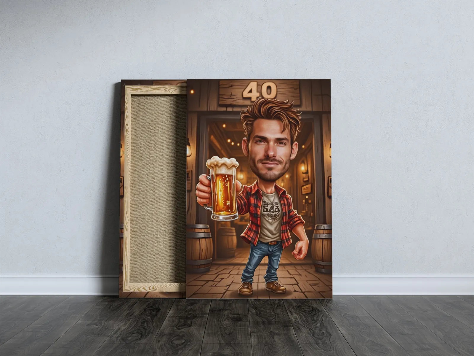 Canvas print przedstawiający mężczyznę trzymającego piwo, idealny prezent na 40 urodziny dla mężczyzny