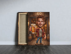 Canvas print przedstawiający mężczyznę trzymającego piwo, idealny prezent na 40 urodziny dla mężczyzny
