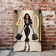 Modny birthday canvas na 40 urodziny na tle butików, idealny prezent urodzinowy