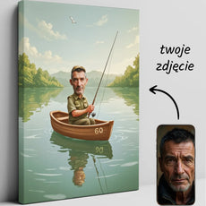 Personalizowany wydruk z karykaturą na płótnie dla wędkarza na urodziny