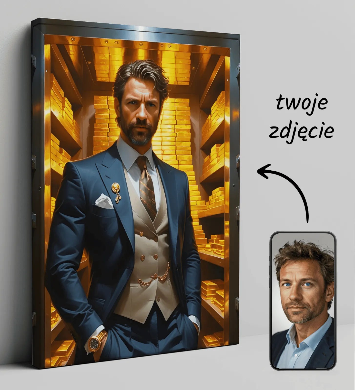 Personalizowany portret na płótnie w produkcie Prezes w skarbcu