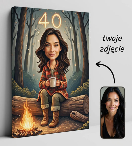 Caricature canvas print artysta ręcznie malowana kobieta w lesie na ścianę