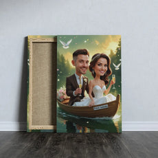 Wedding caricature canvas print in Łódka for romantic wedding memories
