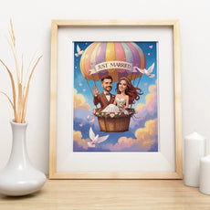 Framed wedding caricature obraz w ramie z balonem dla pary młodej