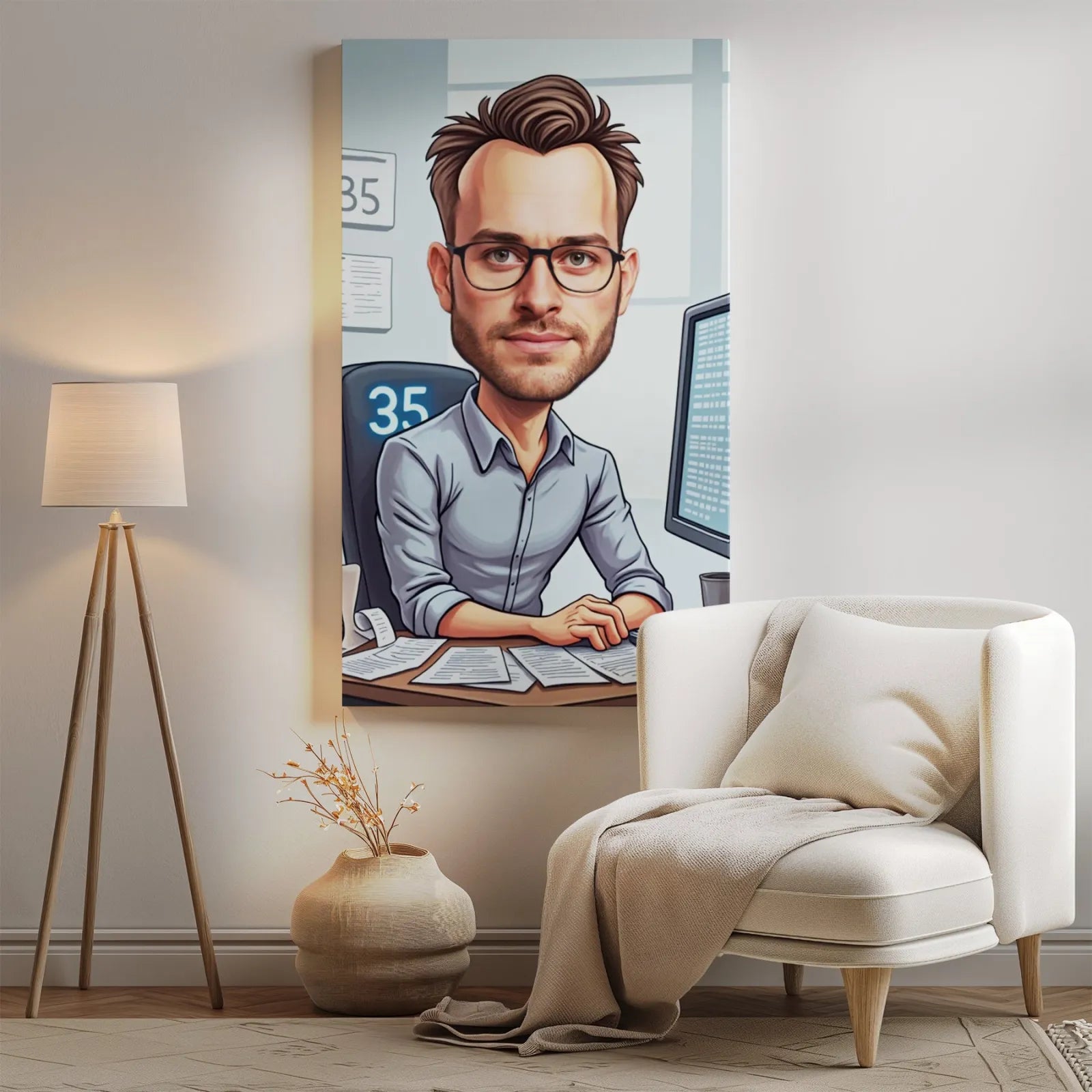 Karykaturalny portret na płótnie, idealny prezent dla księgowego na urodziny