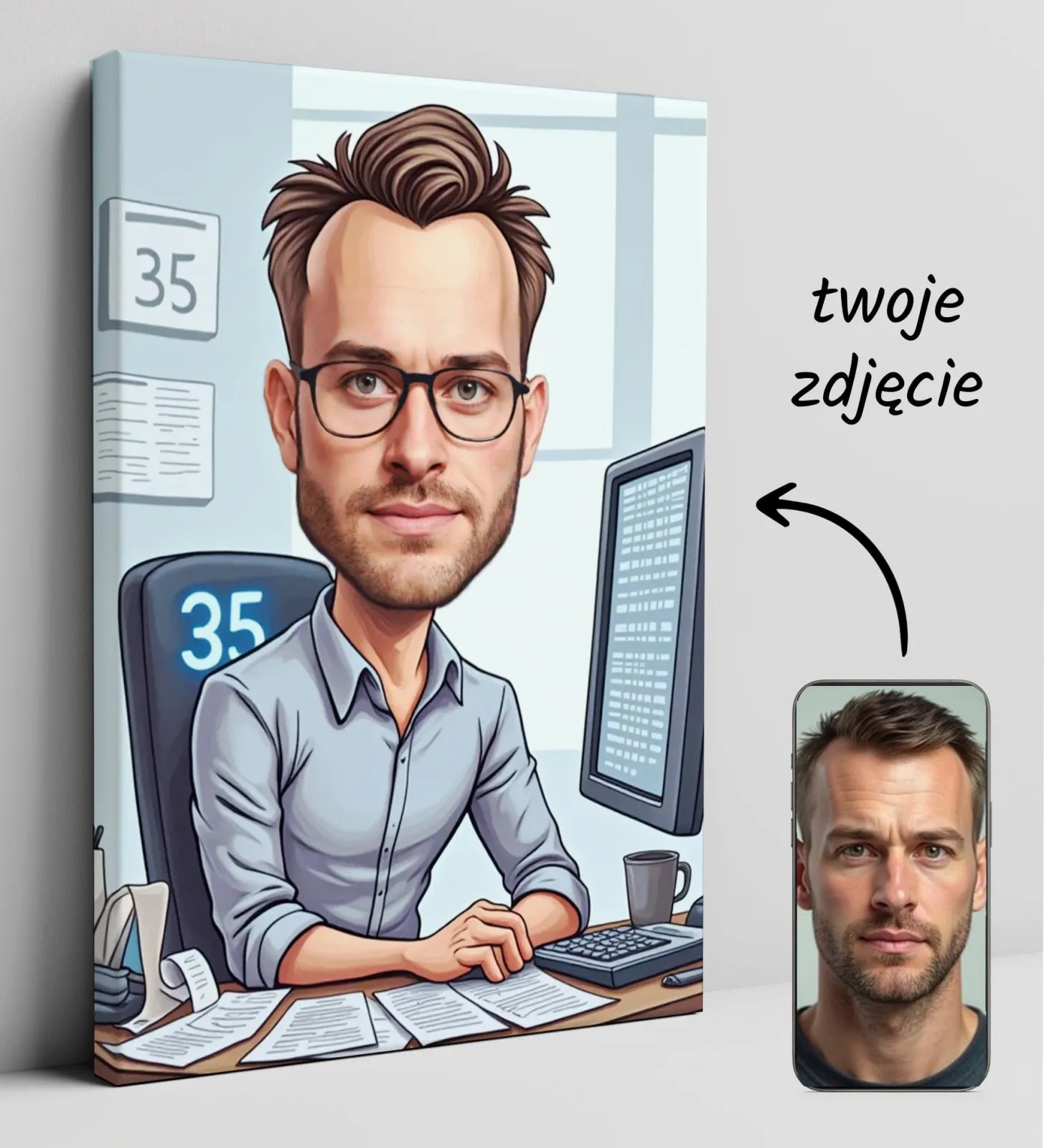 Kreskówkowy portret na płótnie prezent dla księgowego na urodziny