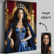 Personalizowany regalny portret na płótnie Szafirowa Królowa