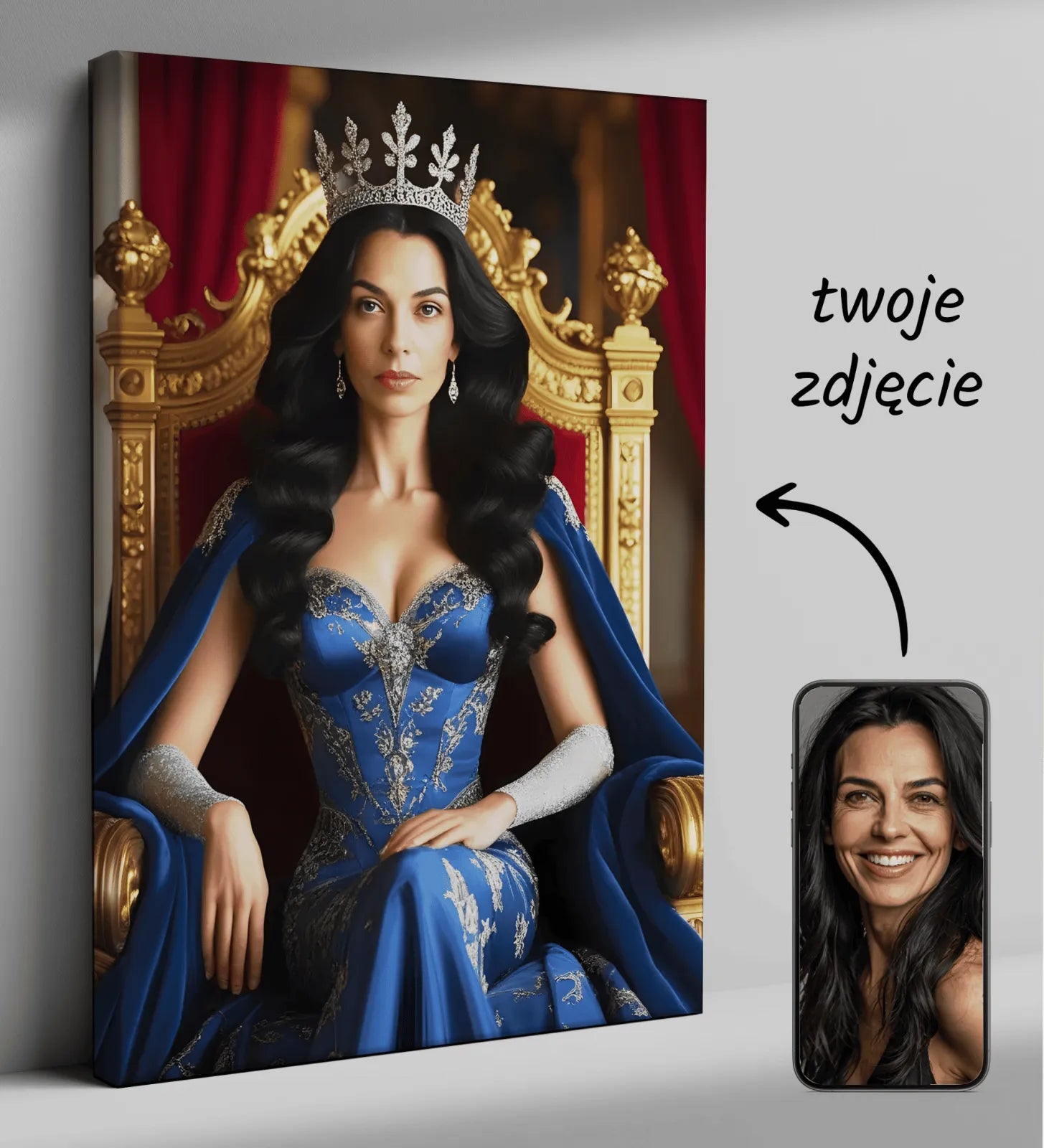 Personalizowany regalny portret na płótnie Szafirowa Królowa