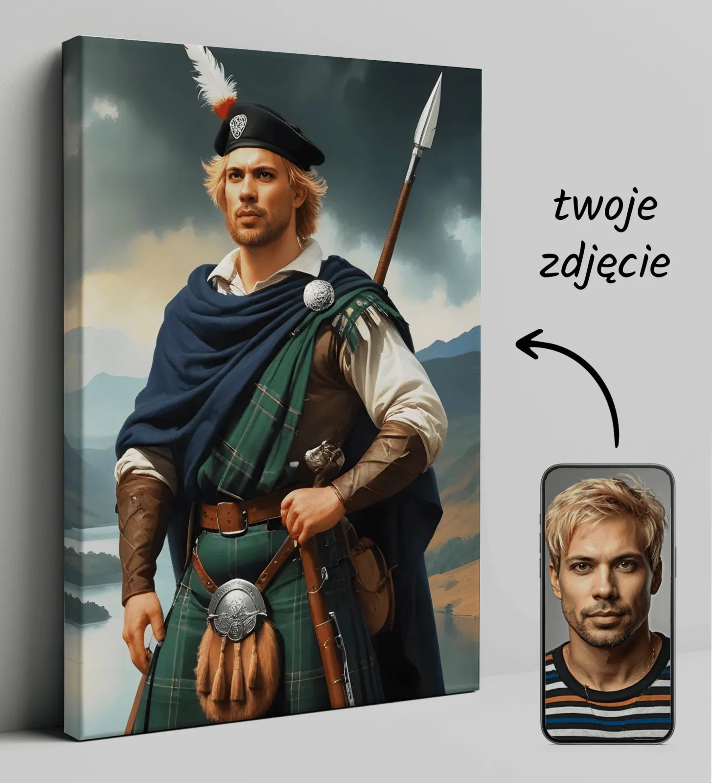 Portret Szkockiego wojownika, w pełni personalizowany i artystyczny