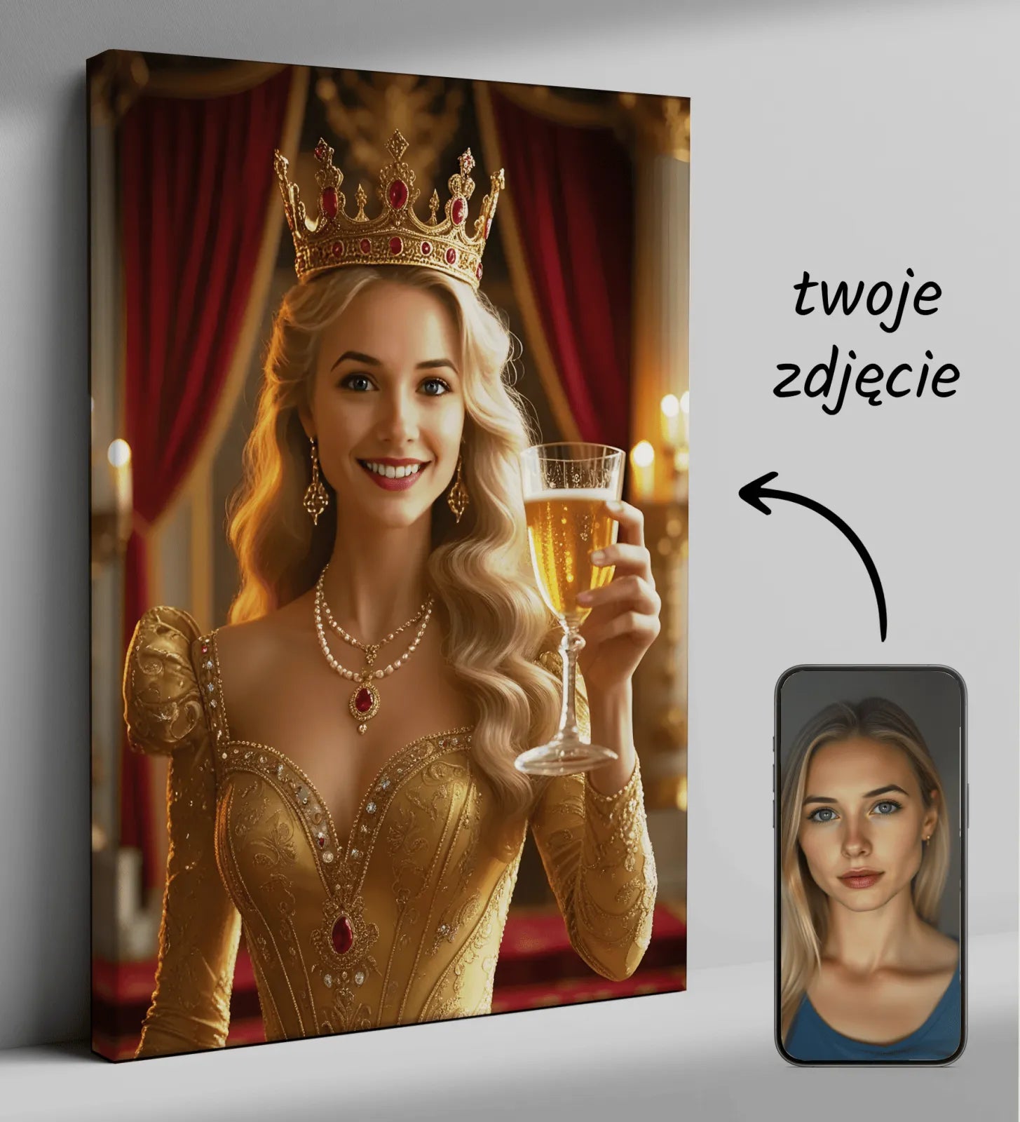 Personalizowany portret królewski na canvasie Toast Królowej