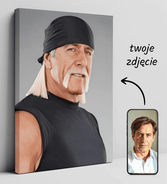Portret Hulka Hogana na płótnie w produkcie Twoja twarz jako Hulk Hogan