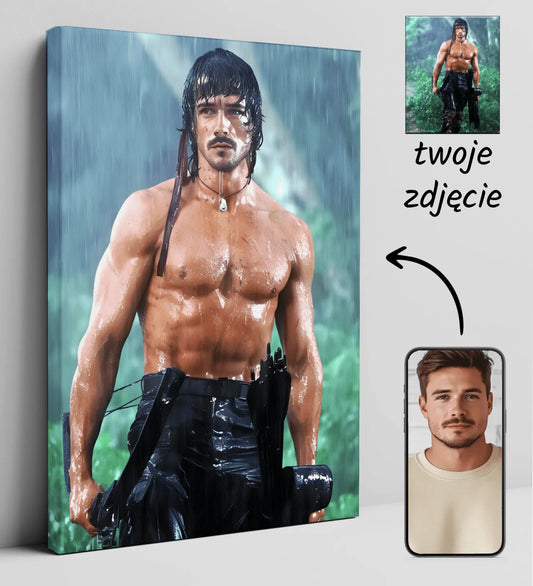 Personalizowany portret Rambo na płótnie w Twoja twarz jako Rambo portret na zamówienie