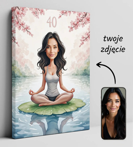 Personalizowana kanwa karykatura kobiety w stylu zen na urodziny