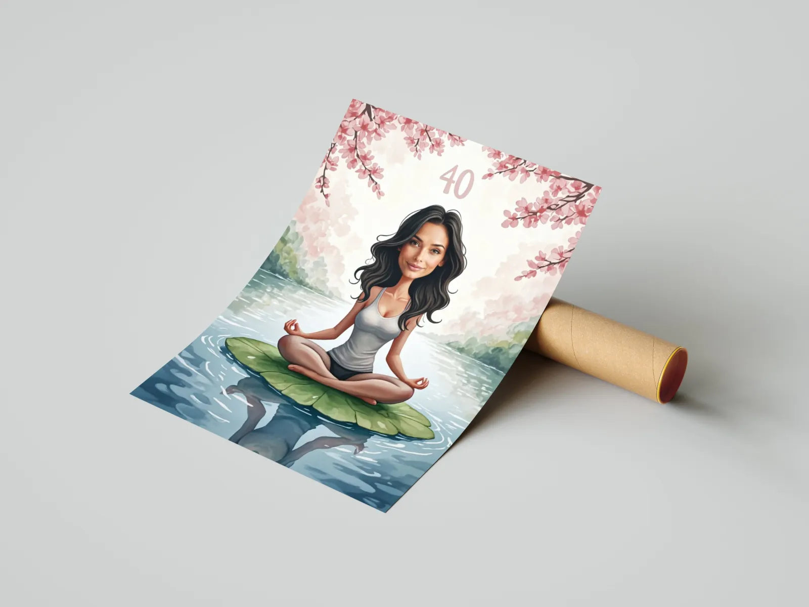 Ilustracja urodzinowej karty z kobiecą karykaturą w stylu zen