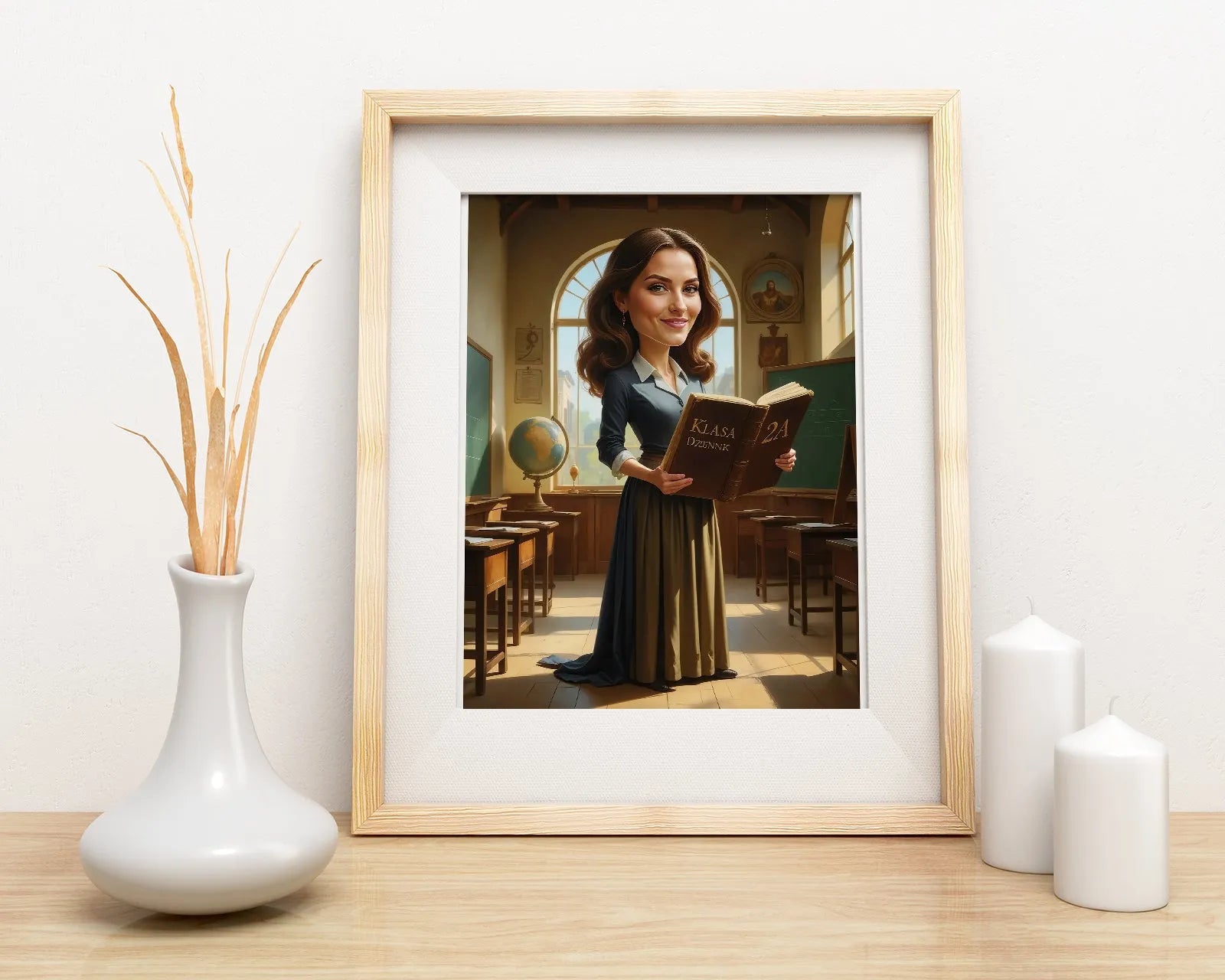 Framed caricature of a teacher as a thoughtful end-of-school-year gift