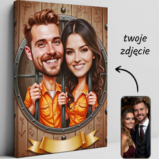 Personalizowana karykatura ślubna pary młodej na płótnie w humorystycznym stylu