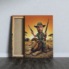 Portret karykatura ze zdjęcia – Safari na lwie