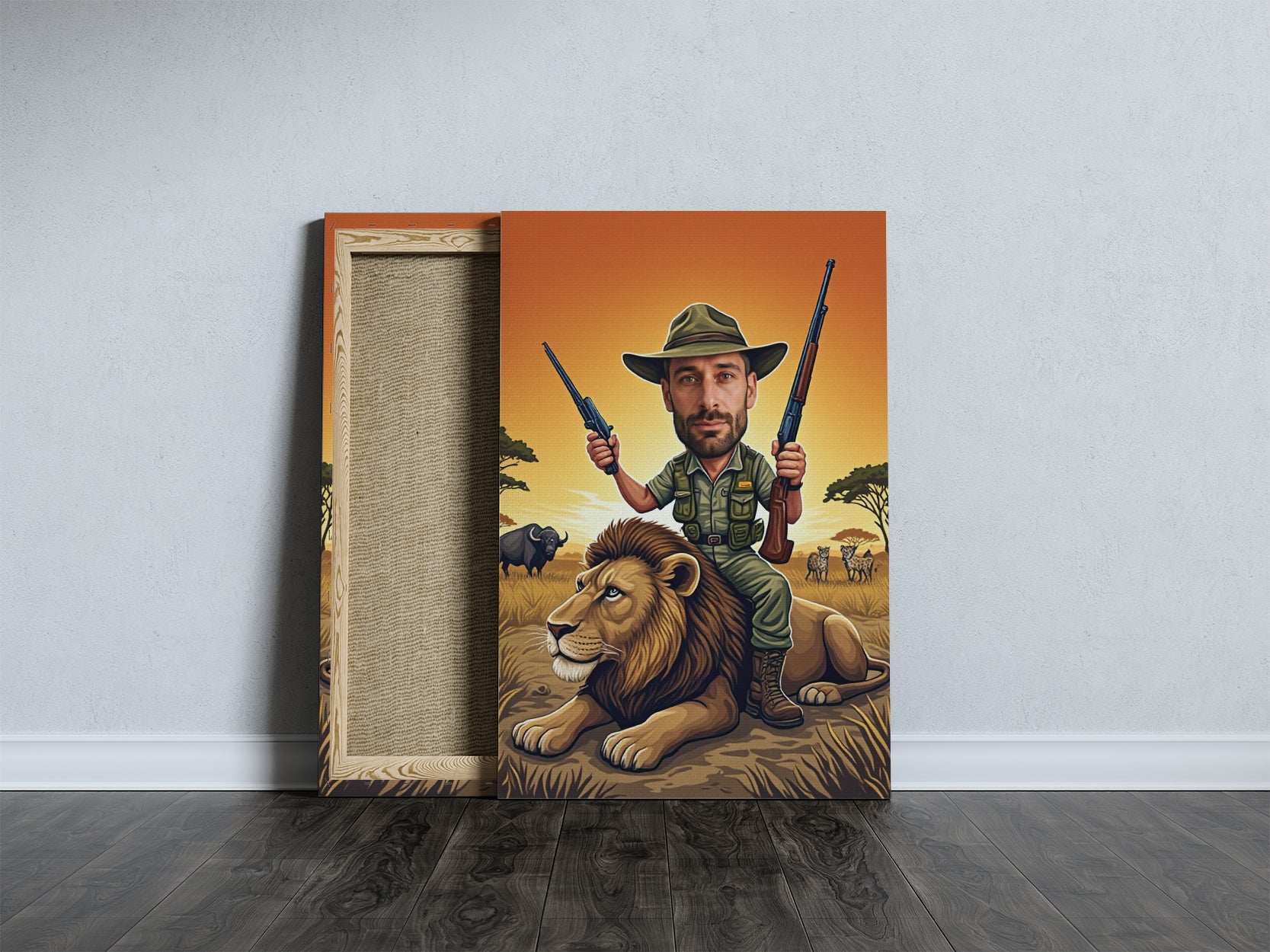 Portret karykatura ze zdjęcia – Safari na lwie