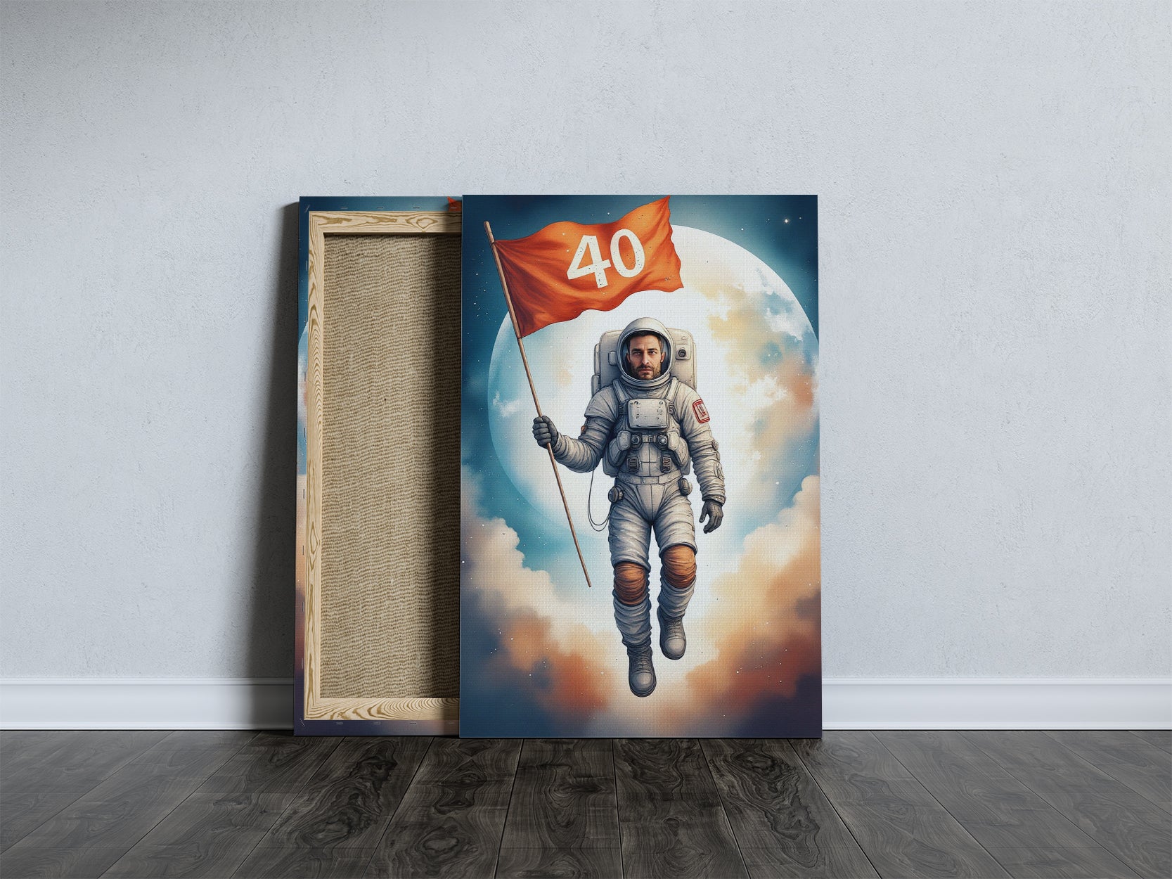 Astronauta z Flagą – Kosmiczny Portret z Wiekową Cyfrą