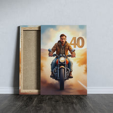 Motocyklista na Trasie – Portret Męski z Liczbą 40