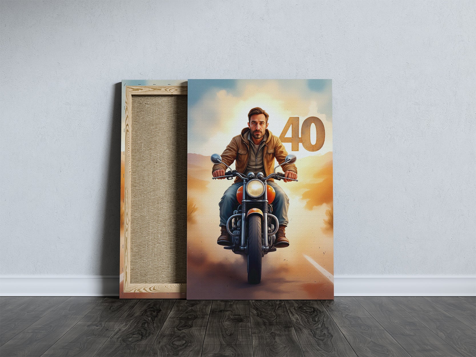 Motocyklista na Trasie – Portret Męski z Liczbą 40