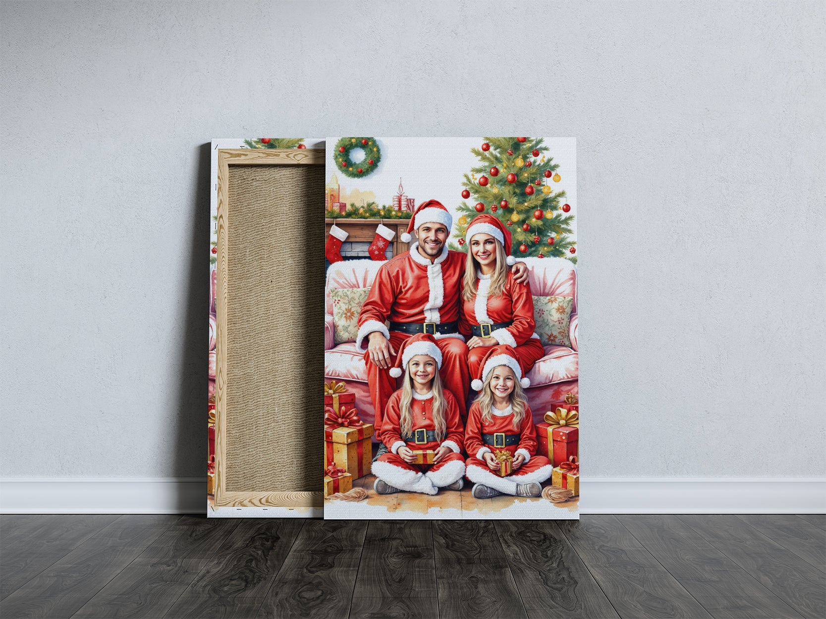 Portret rodzinny na święta – personalizowany obraz w stylu Mikołajkowym