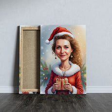 Portret kobiety z prezentem w stroju Mikołajki