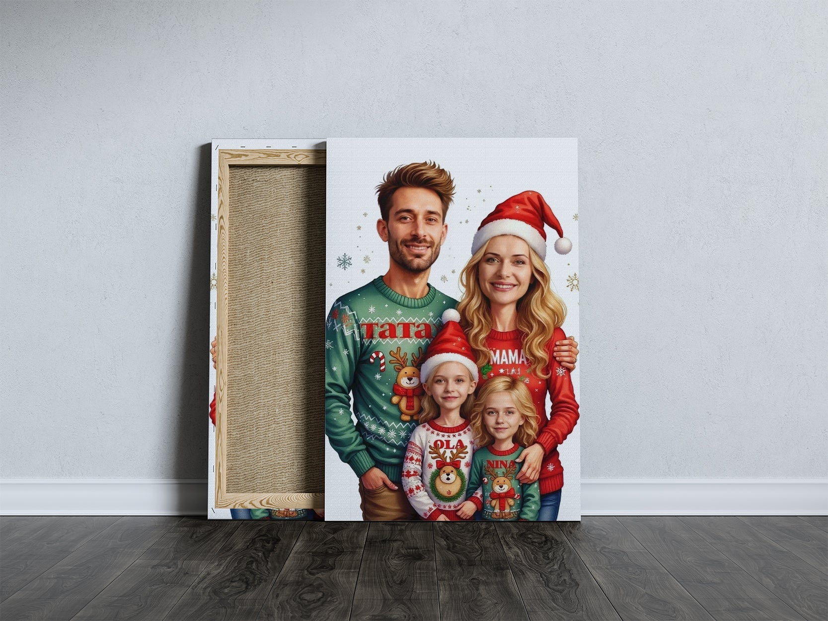 Świąteczny portret rodzinny – personalizowany obraz z imionami